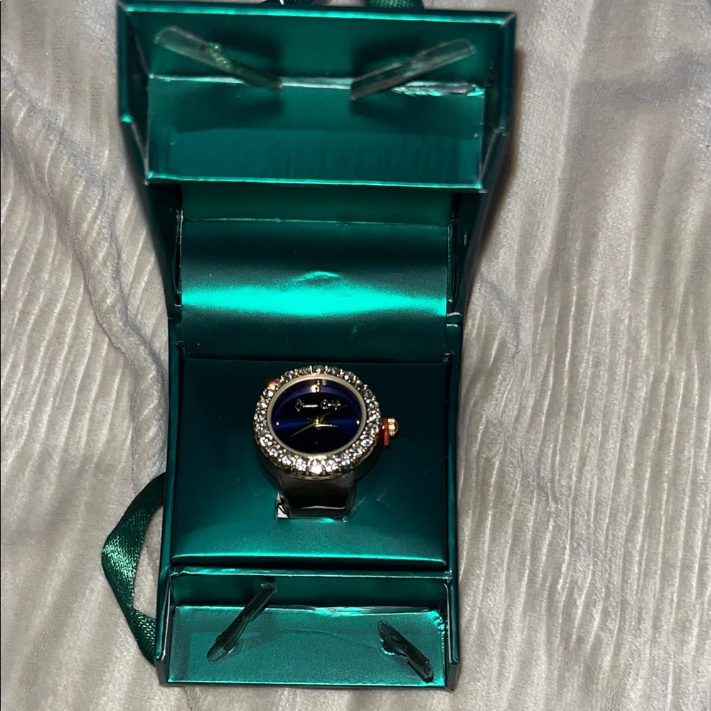 Elegant Blue and Silver Watch ring with Crystal Accents